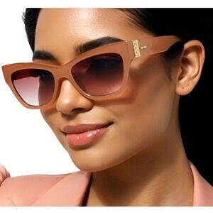 Cat Eye Sunglasses Women Beige Frame Pink Lens Fashion Shades Designer‎ Style